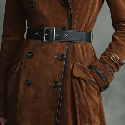 Giuliana | Trench Lungo Donna Effetto Camoscio con Cintura