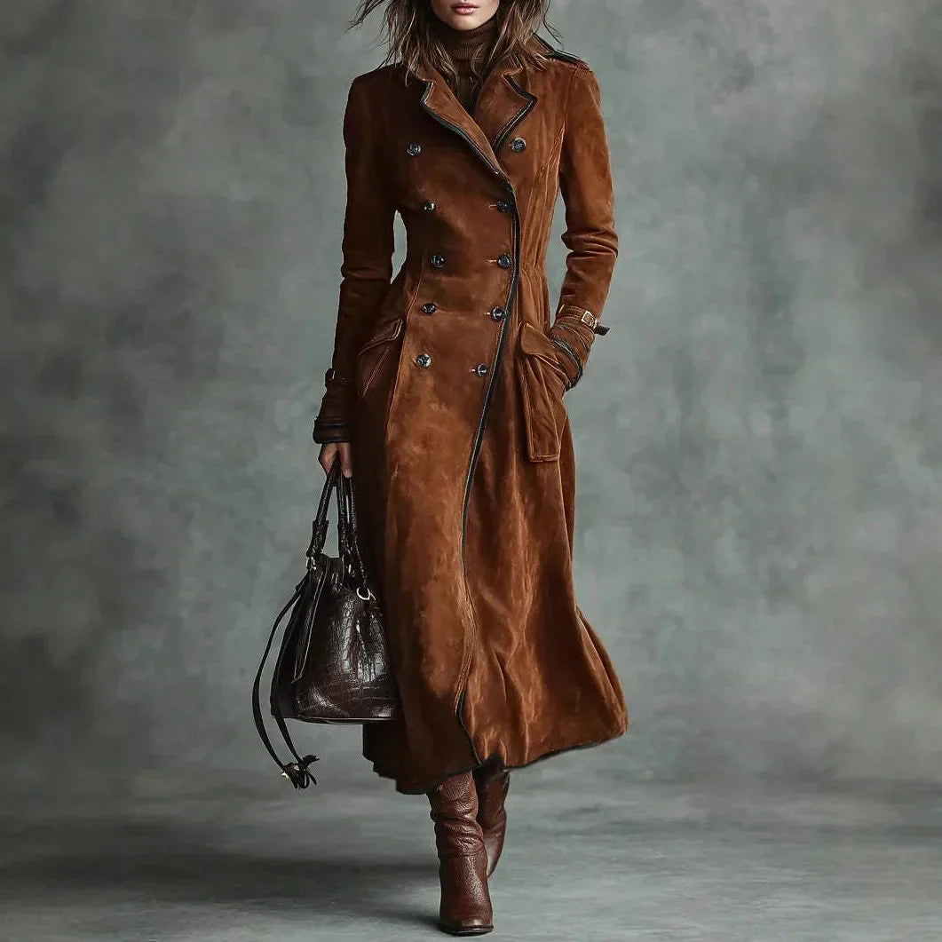 Giuliana | Trench Lungo Donna Effetto Camoscio con Cintura