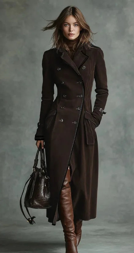 Giuliana | Trench Lungo Donna Effetto Camoscio con Cintura