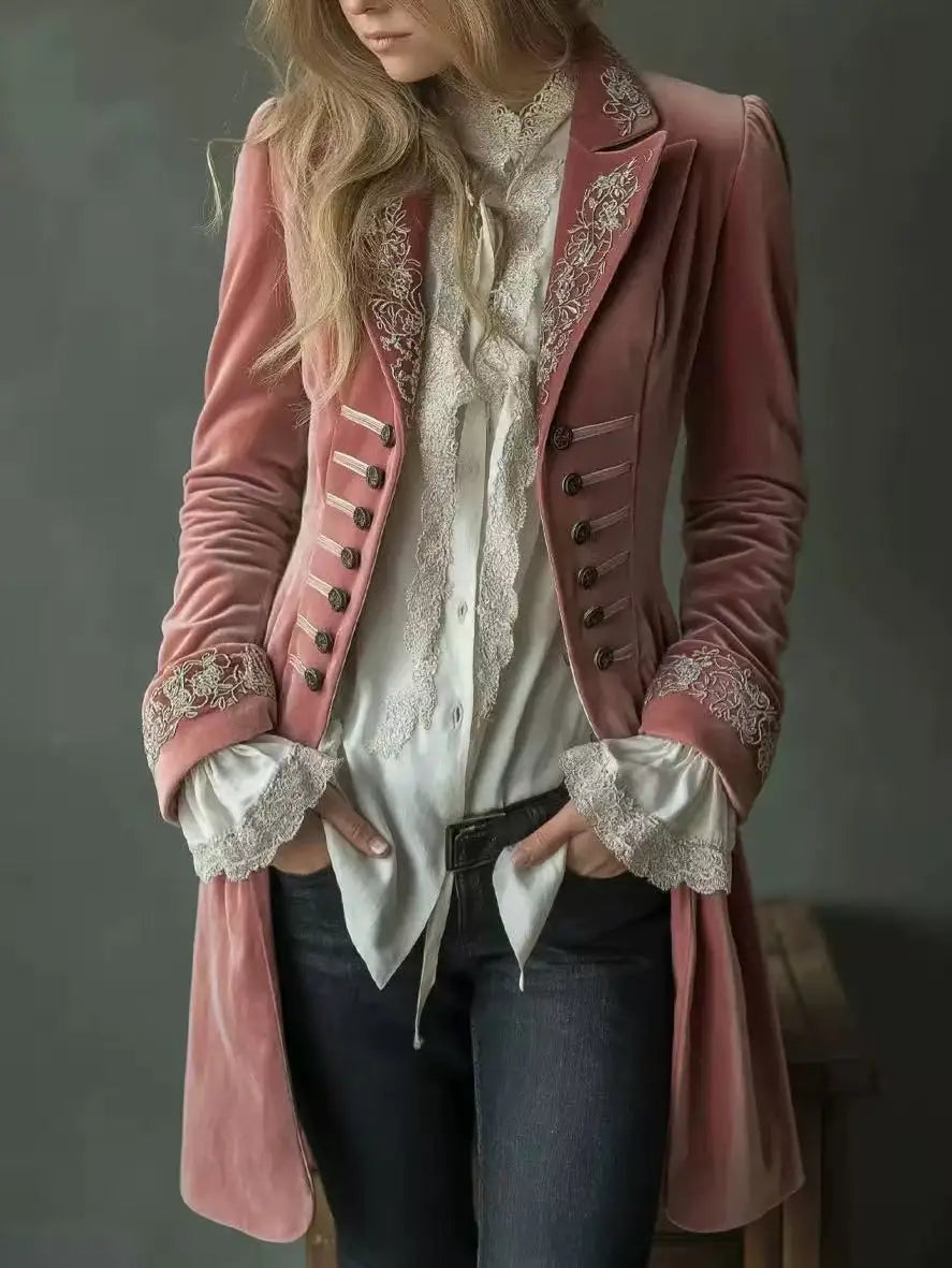 Filomena | Giacca Lunga Donna in Velluto Ricamato