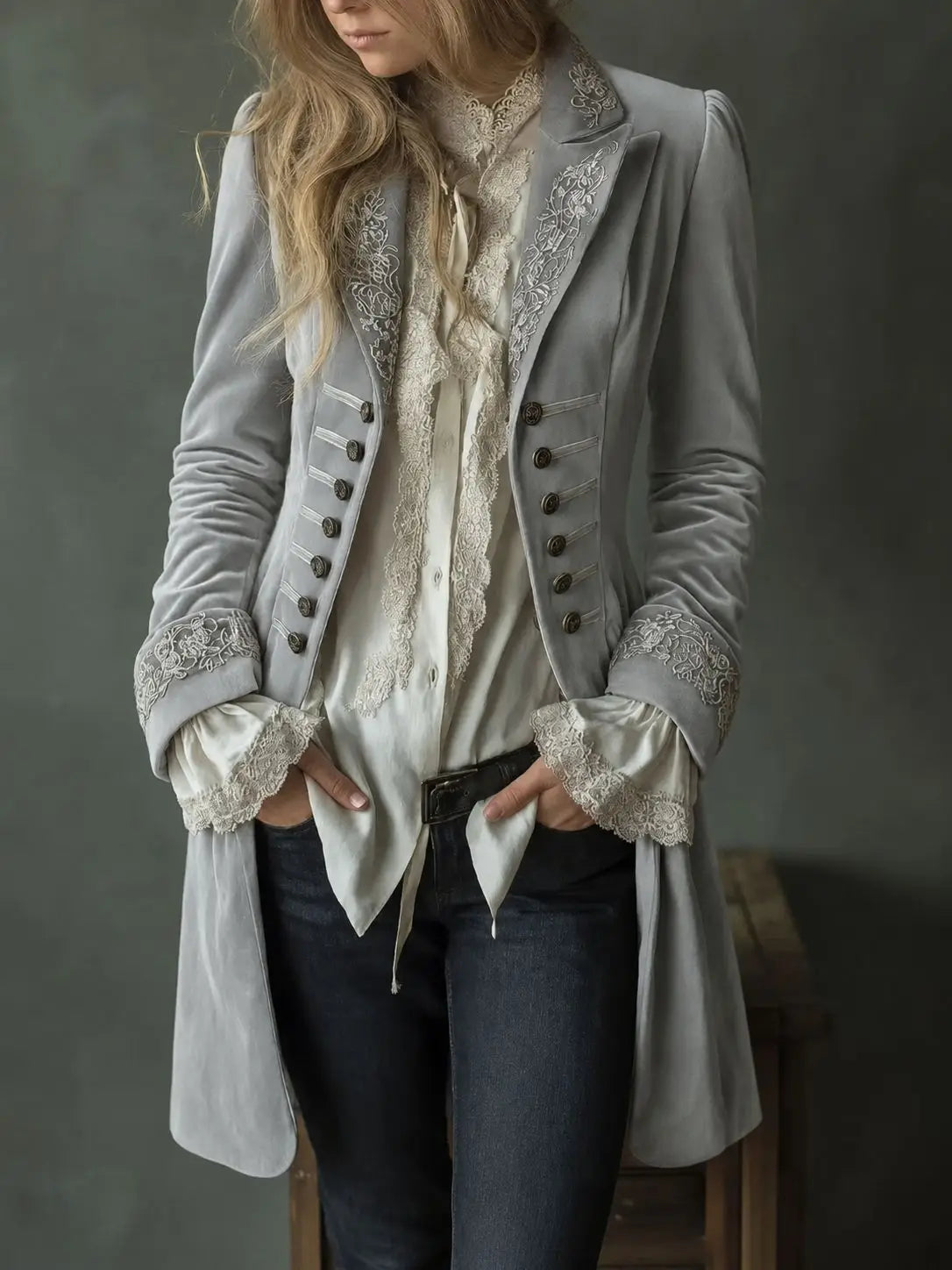 Filomena | Giacca Lunga Donna in Velluto Ricamato