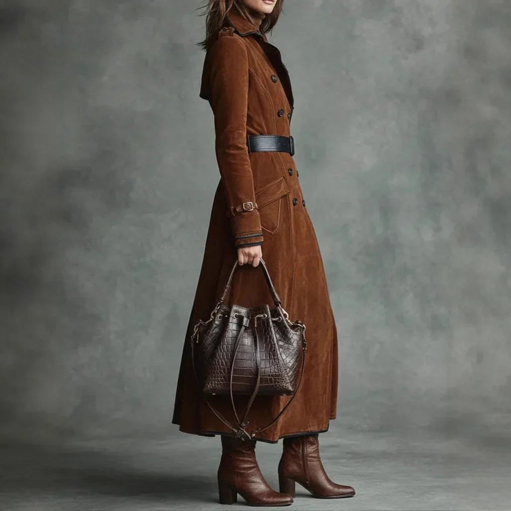 Giuliana | Trench Lungo Donna Effetto Camoscio con Cintura