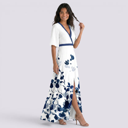 Abito Lungo Donna Boho Stampato con Scollo a V