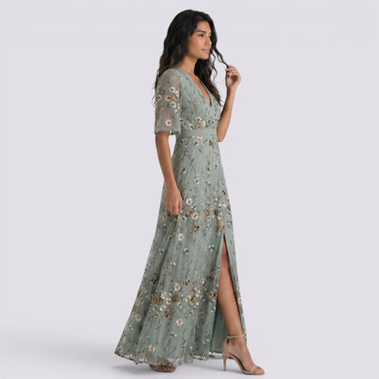 Abito Lungo Donna Boho Stampato con Scollo a V