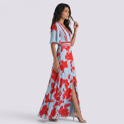 Abito Lungo Donna Boho Stampato con Scollo a V