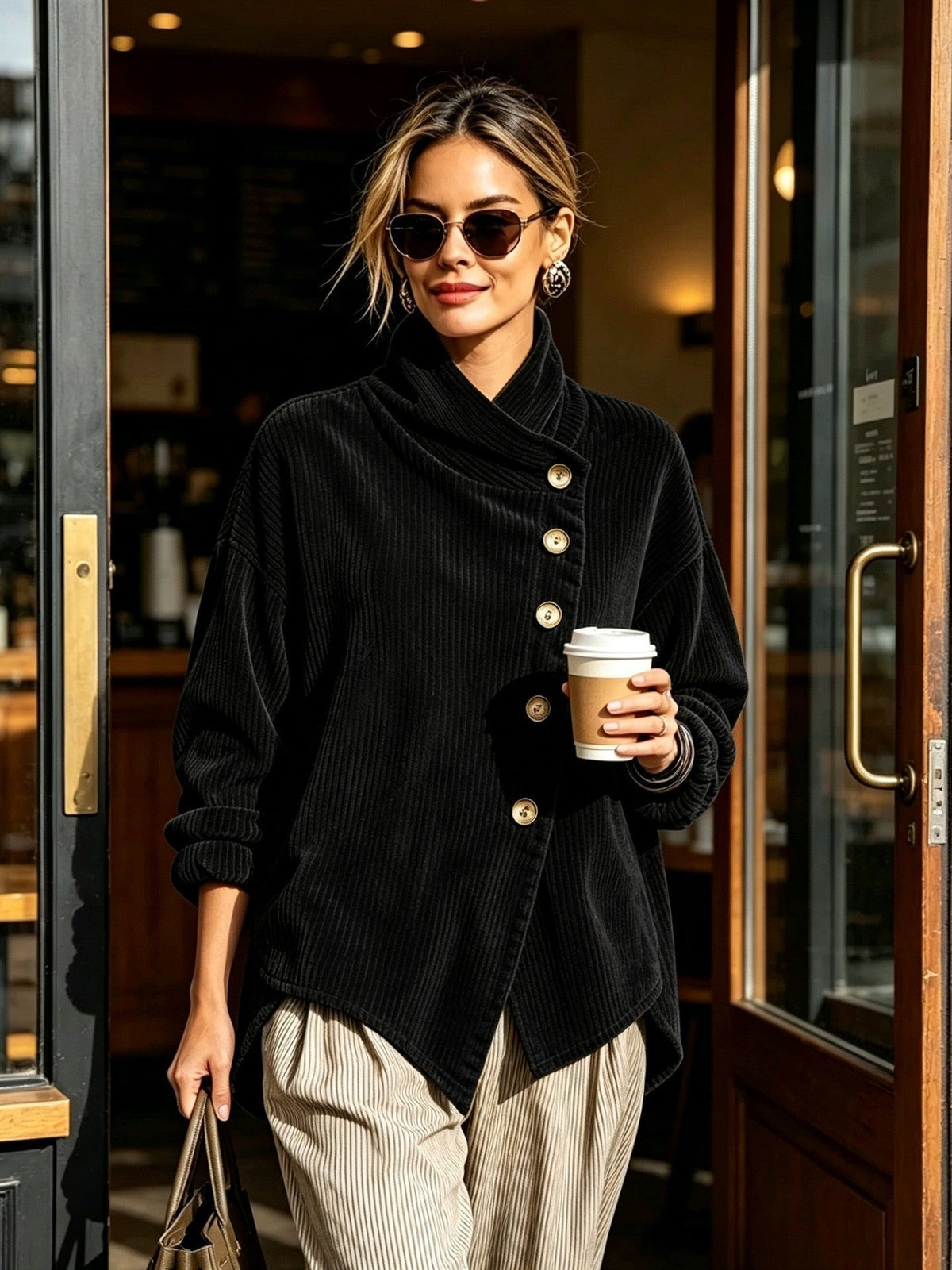 Caterina | Maglione Donna in Velluto a Coste con Collo Alto