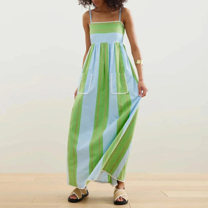 Abito Lungo Donna a Righe con Spalline Sottili