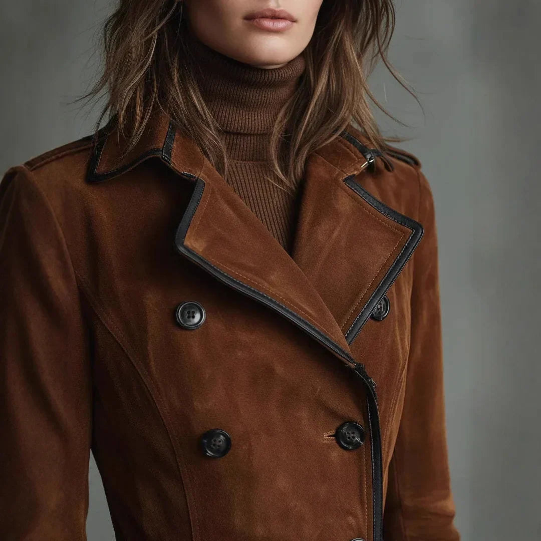 Giuliana | Trench Lungo Donna Effetto Camoscio con Cintura