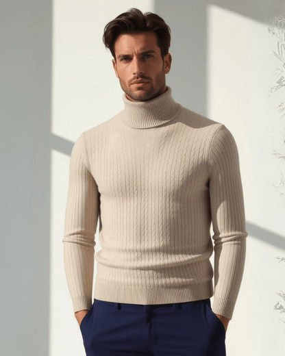 Maglione Uomo a Coste Collo Alto Maglia Densa Strutturata