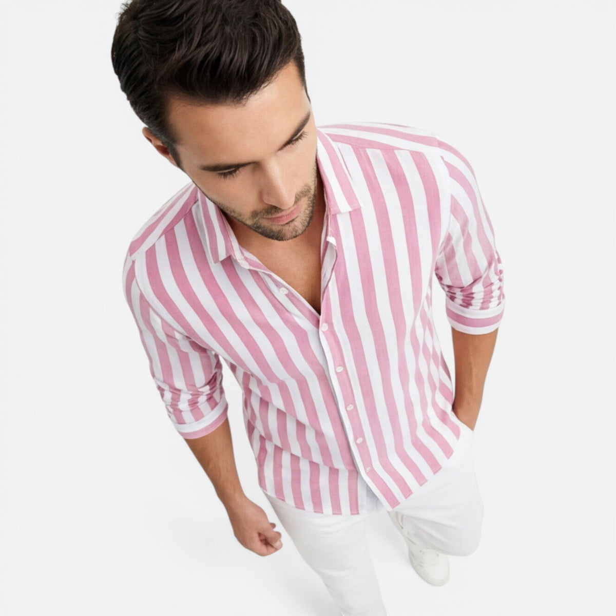 Camicia Uomo a Righe in Cotone Traspirante Slim Fit