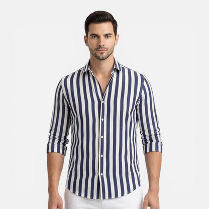 Camicia Uomo a Righe in Cotone Traspirante Slim Fit