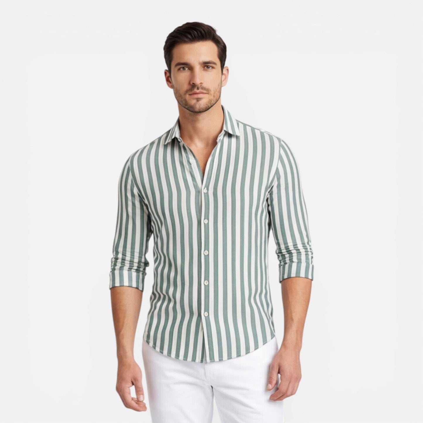 Camicia Uomo a Righe in Cotone Traspirante Slim Fit