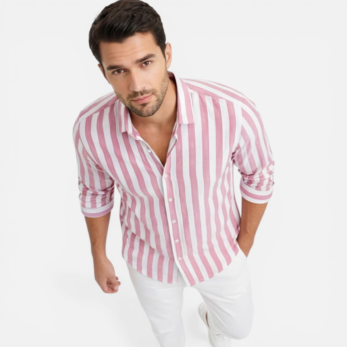 Camicia Uomo a Righe in Cotone Traspirante Slim Fit