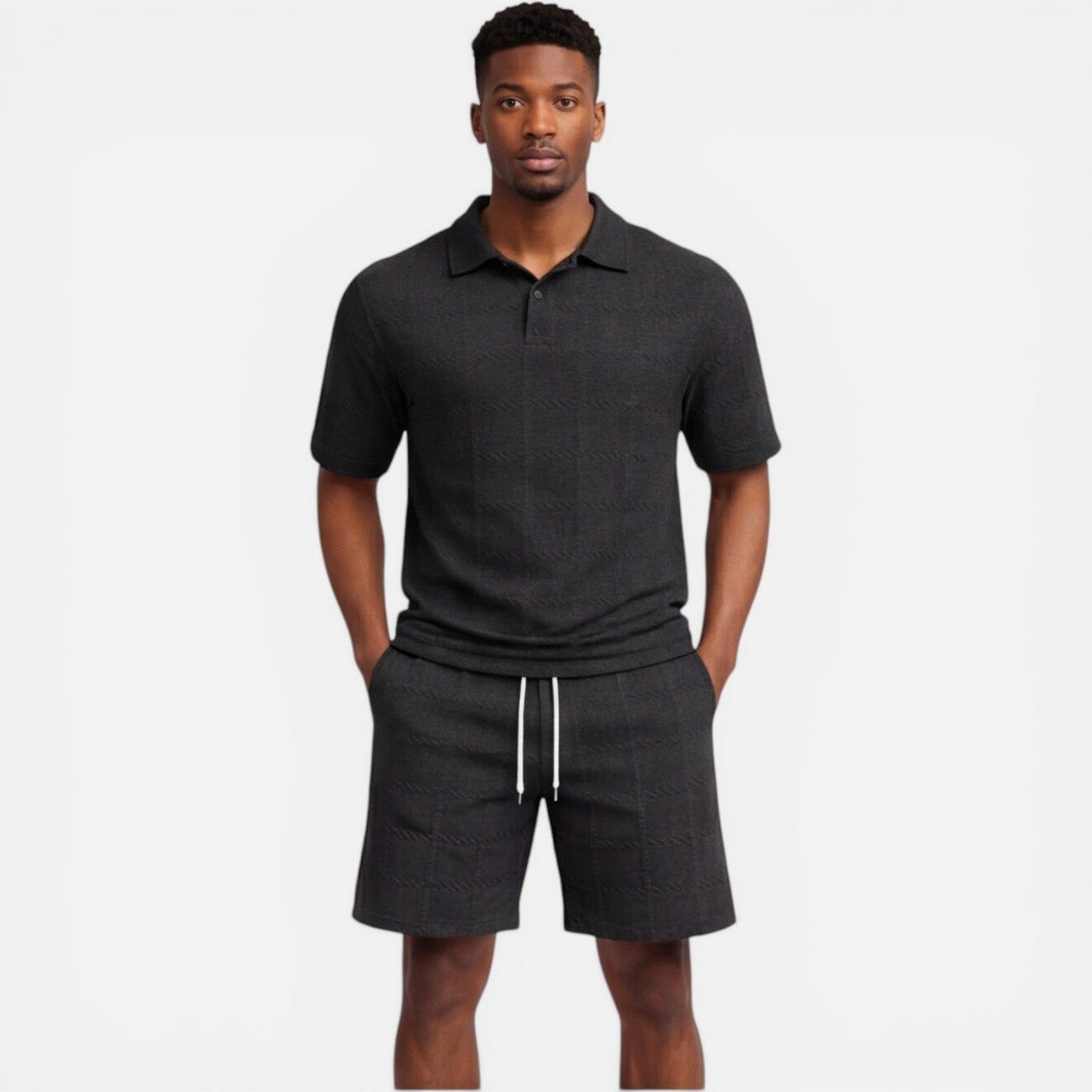 Completo Uomo Polo in Maglia Strutturata e Shorts Estivo
