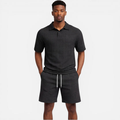 Completo Uomo Polo in Maglia Strutturata e Shorts Estivo