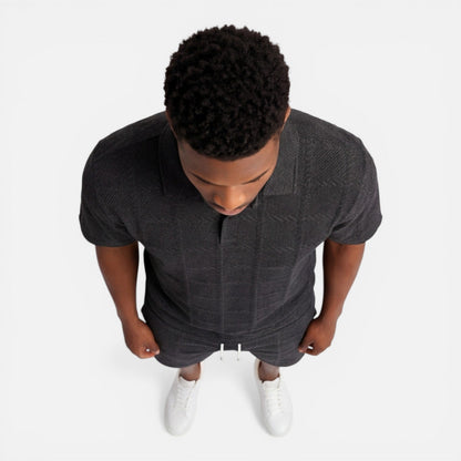 Completo Uomo Polo in Maglia Strutturata e Shorts Estivo