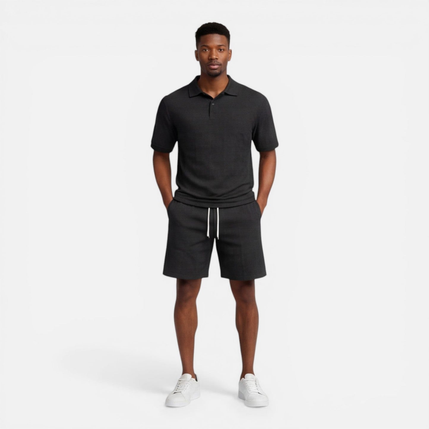 Completo Uomo Polo in Maglia Strutturata e Shorts Estivo