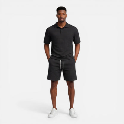 Completo Uomo Polo in Maglia Strutturata e Shorts Estivo