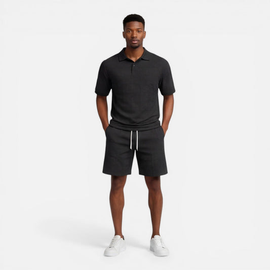 Completo Uomo Polo in Maglia Strutturata e Shorts Estivo