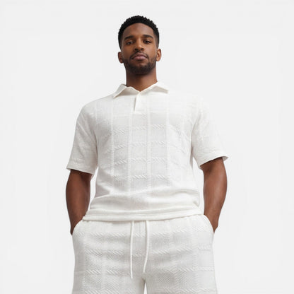 Completo Uomo Polo in Maglia Strutturata e Shorts Estivo