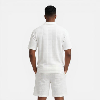 Completo Uomo Polo in Maglia Strutturata e Shorts Estivo