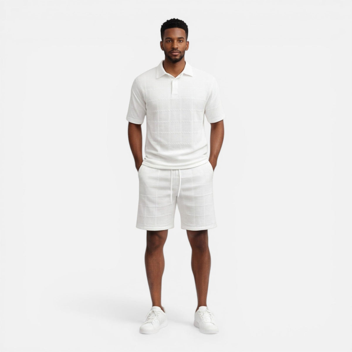 Completo Uomo Polo in Maglia Strutturata e Shorts Estivo
