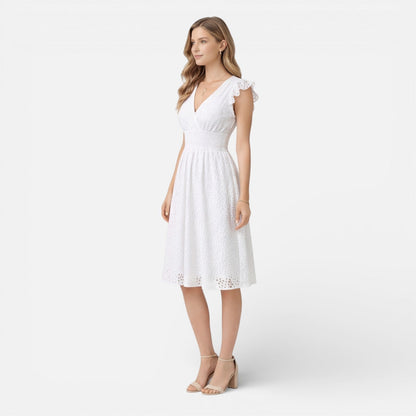 Abito Midi Donna in Cotone e Pizzo
