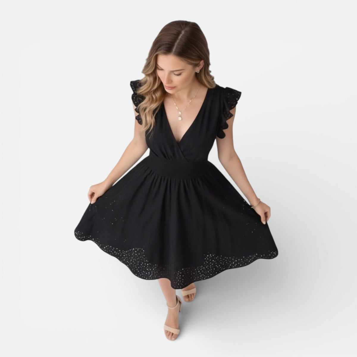 Abito Midi Donna in Cotone e Pizzo