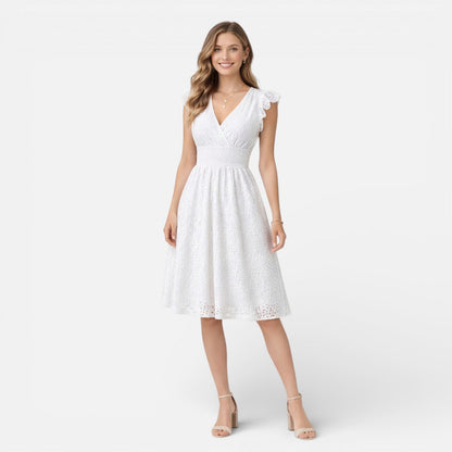 Abito Midi Donna in Cotone e Pizzo