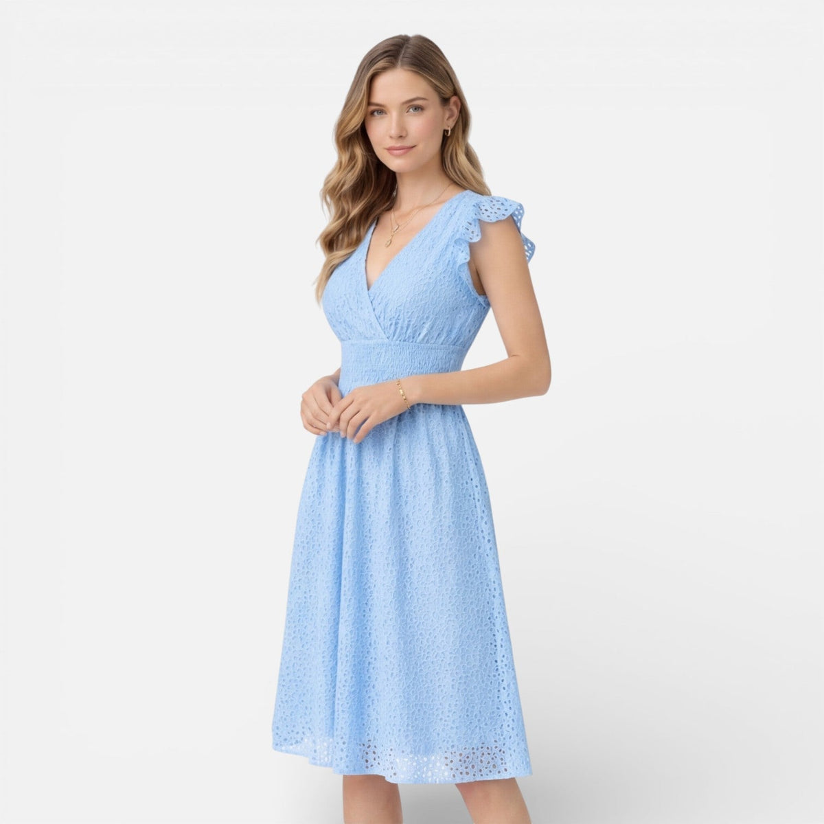Abito Midi Donna in Cotone e Pizzo
