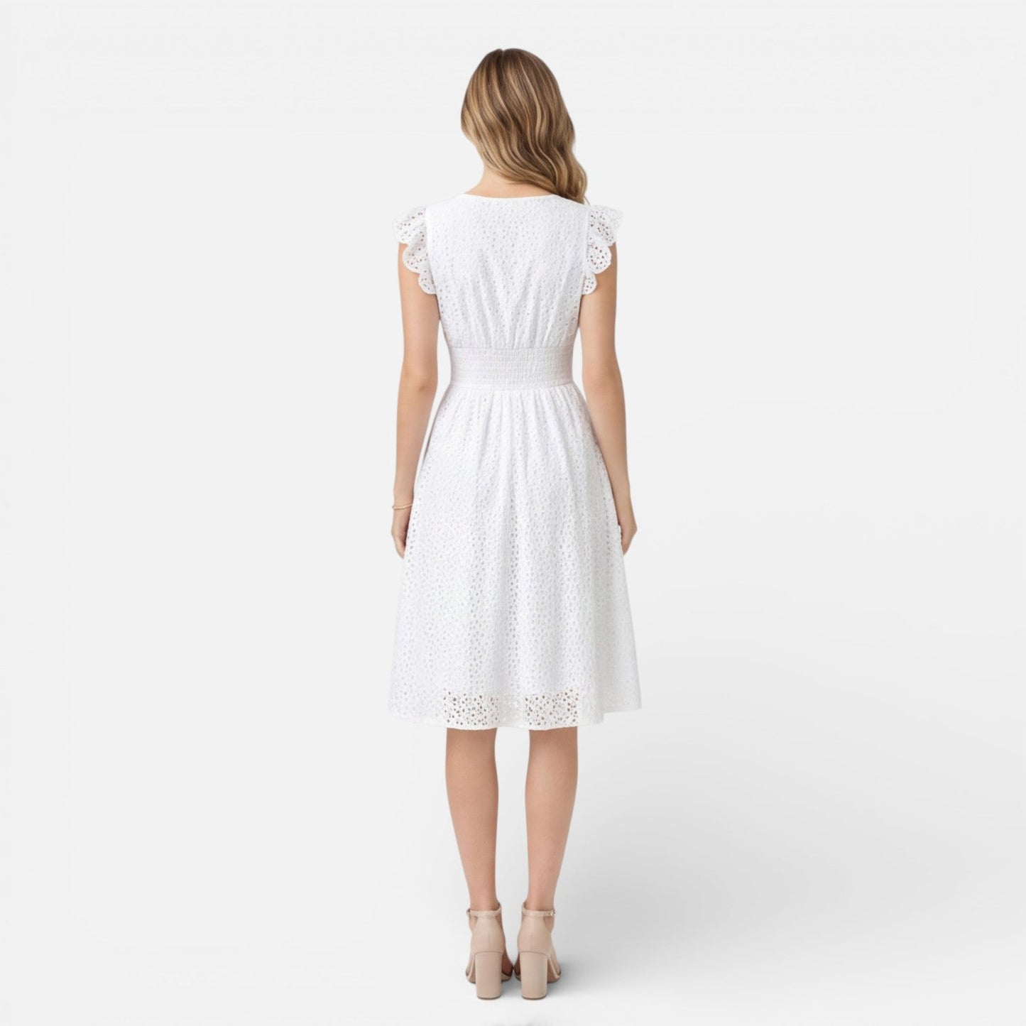 Abito Midi Donna in Cotone e Pizzo