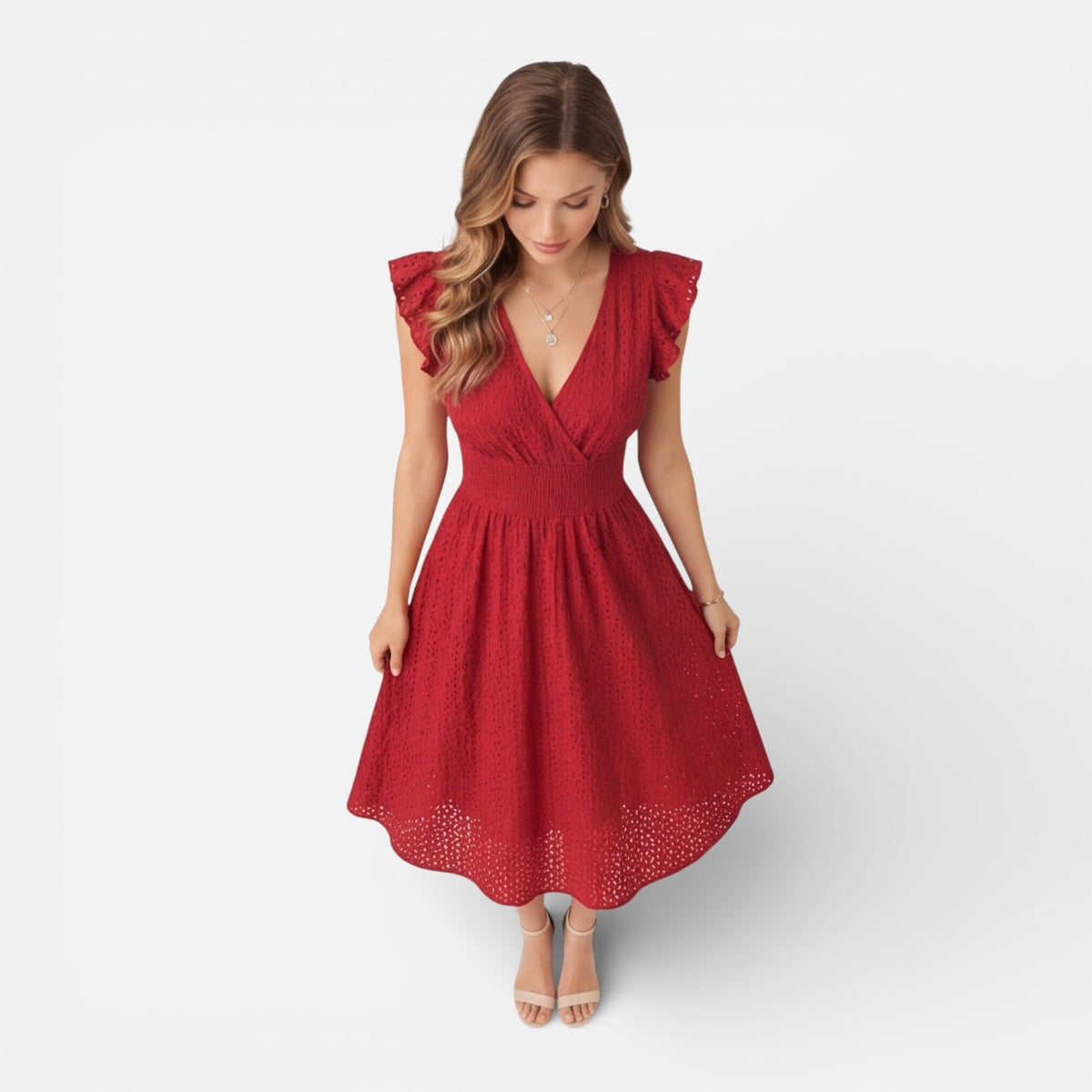 Abito Midi Donna in Cotone e Pizzo