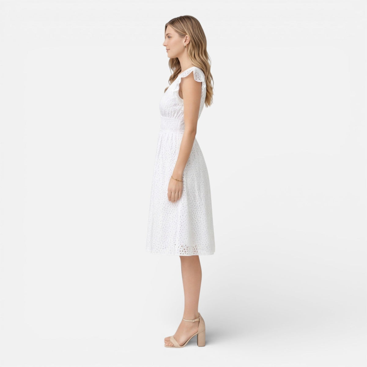 Abito Midi Donna in Cotone e Pizzo