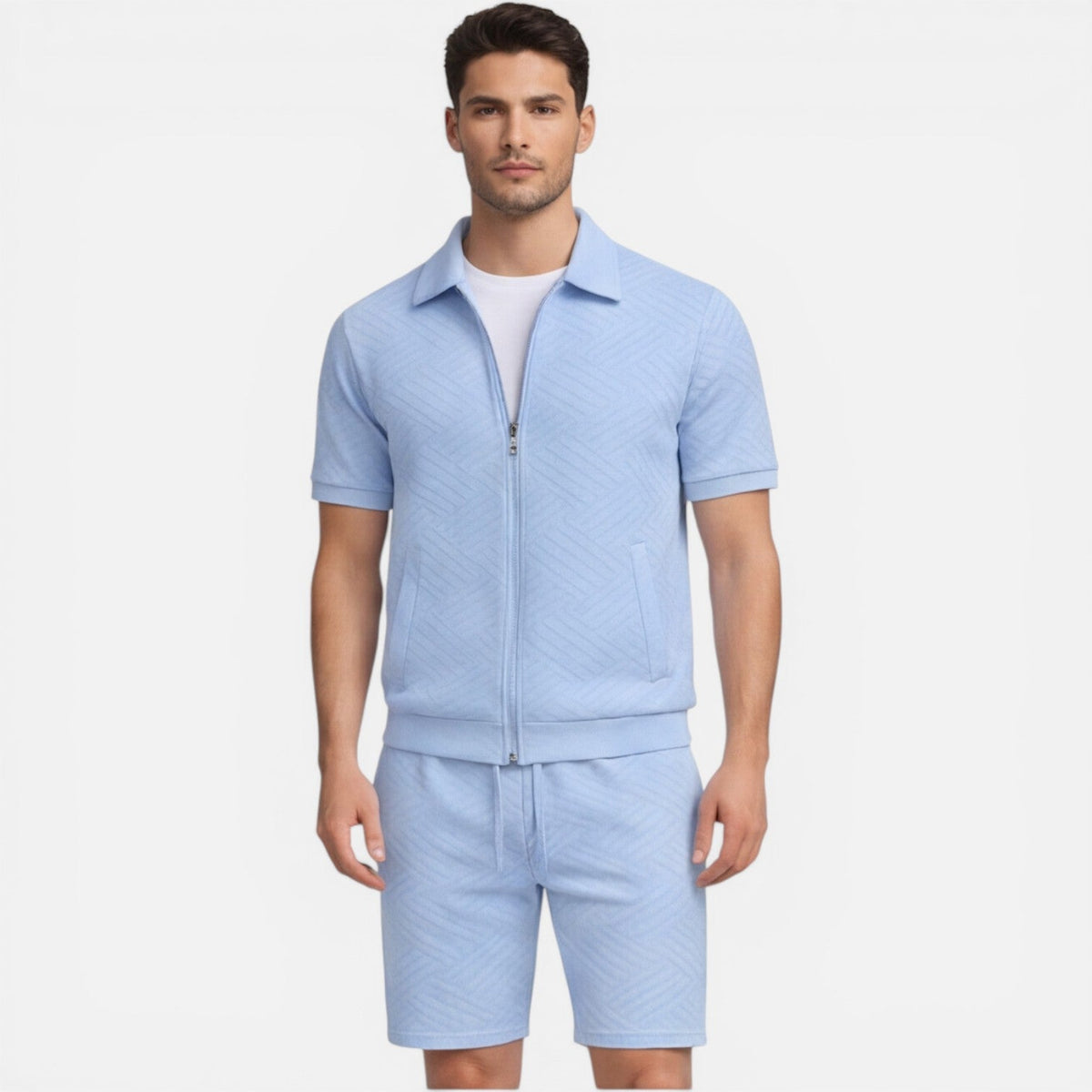 Completo Uomo Estivo Camicia Zip e Shorts Slim Fit
