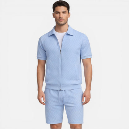 Completo Uomo Estivo Camicia Zip e Shorts Slim Fit