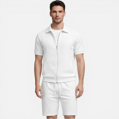 Completo Uomo Estivo Camicia Zip e Shorts Slim Fit