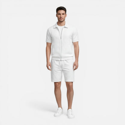 Completo Uomo Estivo Camicia Zip e Shorts Slim Fit
