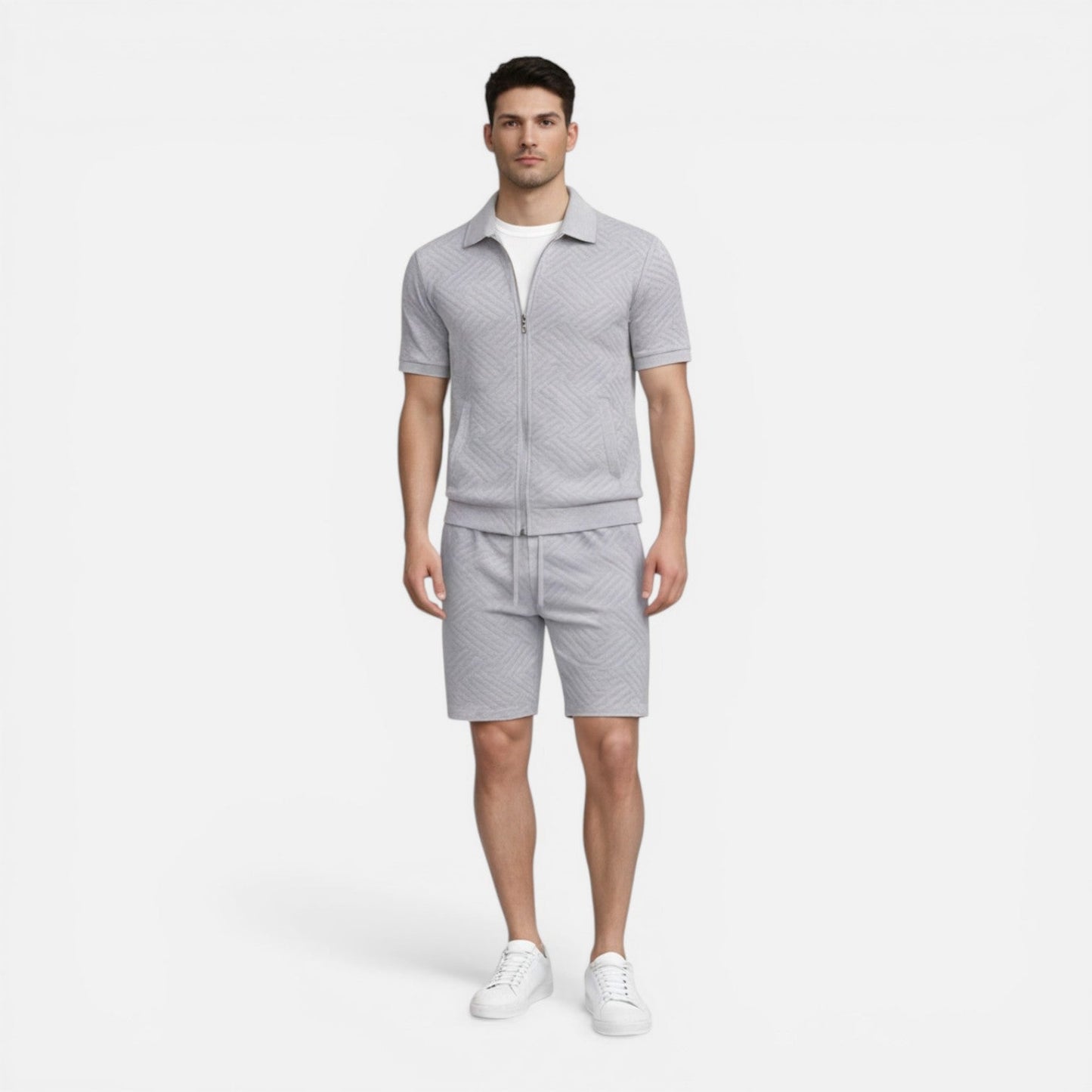 Completo Uomo Estivo Camicia Zip e Shorts Slim Fit
