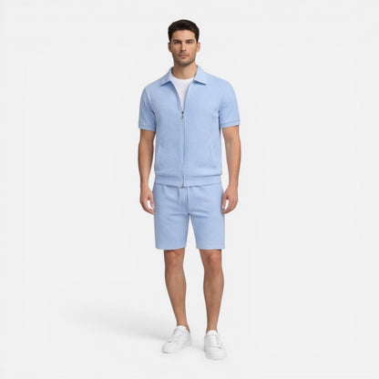 Completo Uomo Estivo Camicia Zip e Shorts Slim Fit