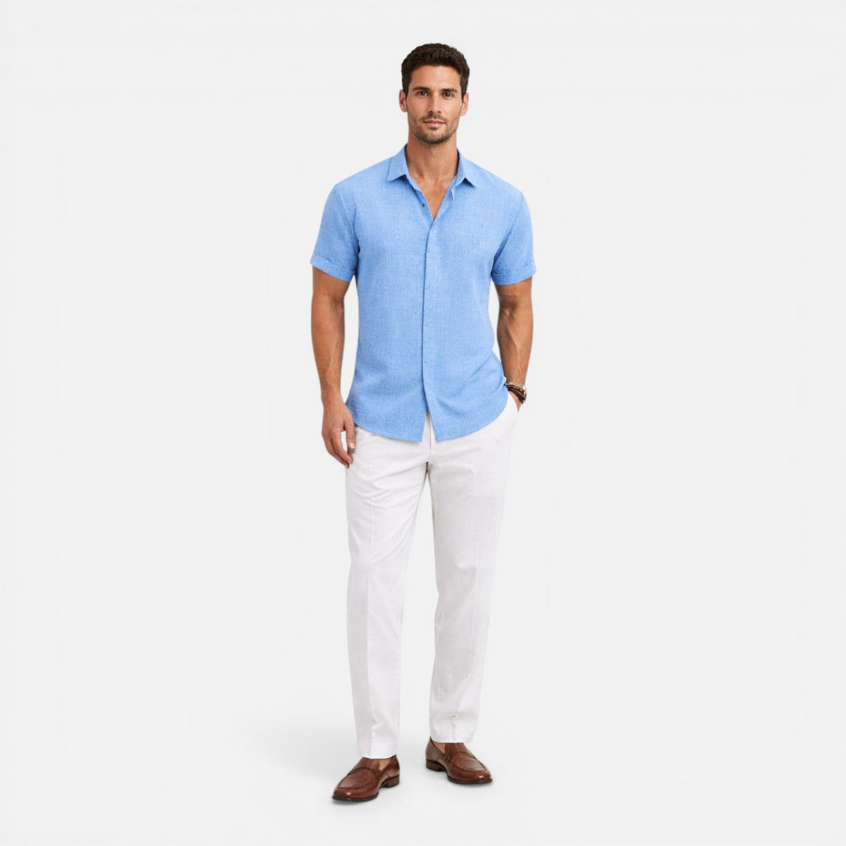 Camicia Uomo Manica Corta Estiva Leggera Traspirante Slim Fit