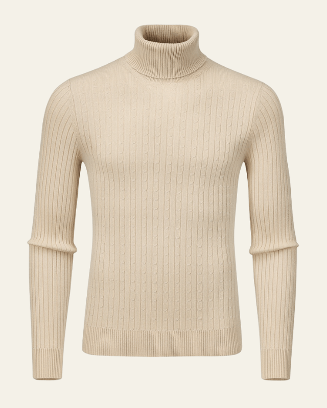Maglione Uomo a Coste Collo Alto Maglia Densa Strutturata
