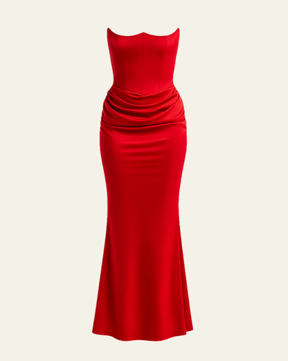 Abito Lungo Donna Strapless in Raso Drappeggiato