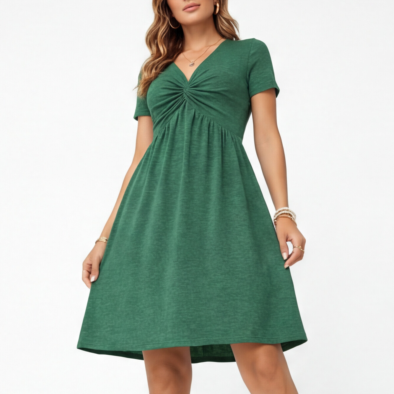 Abito Donna in Cotone Linea A con Scollo a V