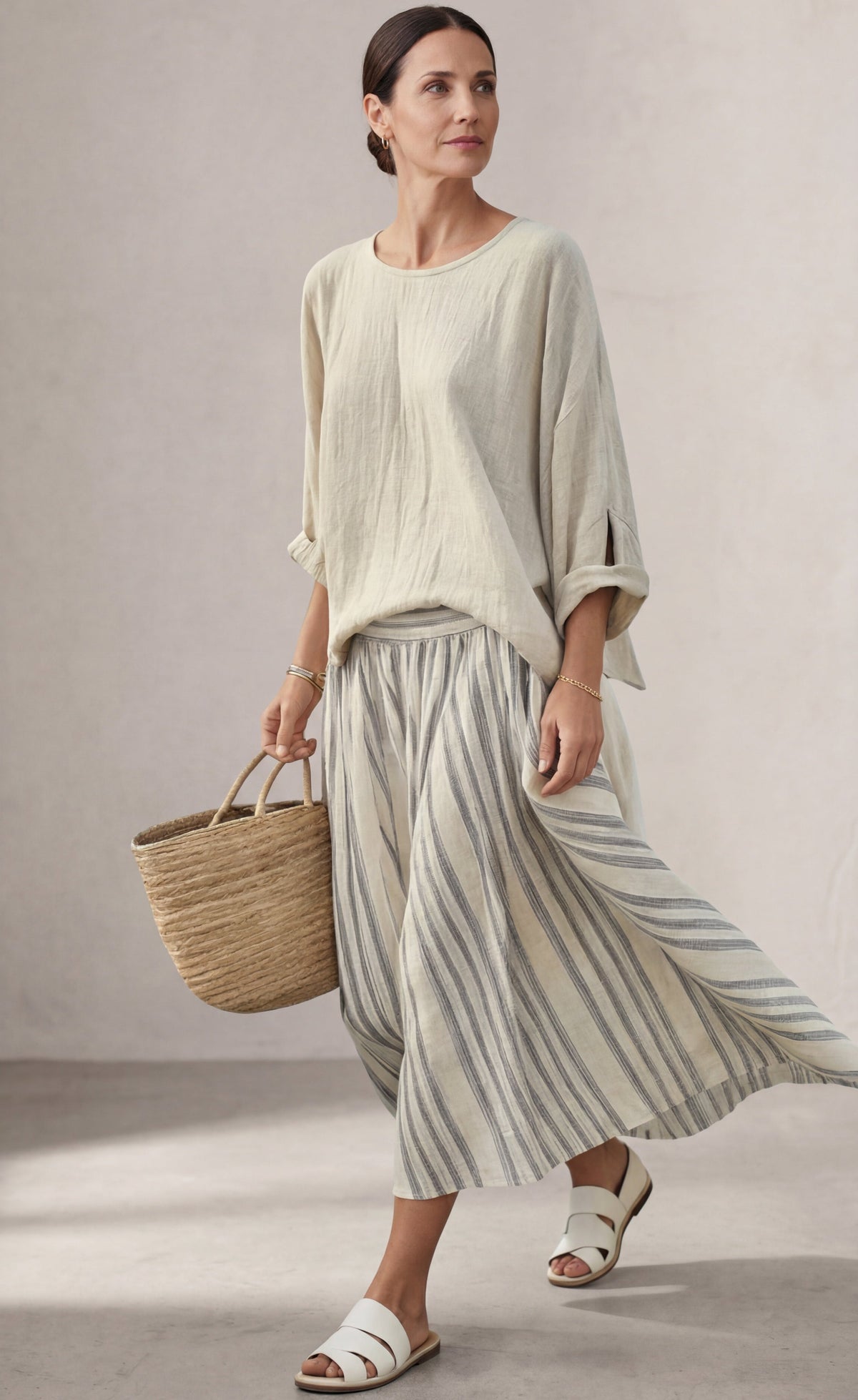 Aurora | Completo Donna Blusa e Gonna Midi a Righe