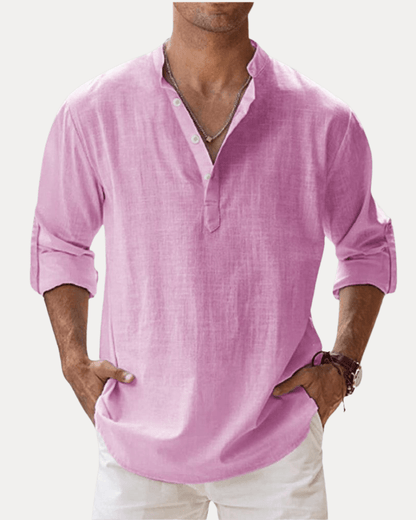 Camicia Henley Uomo in Misto Lino Traspirante Fresca