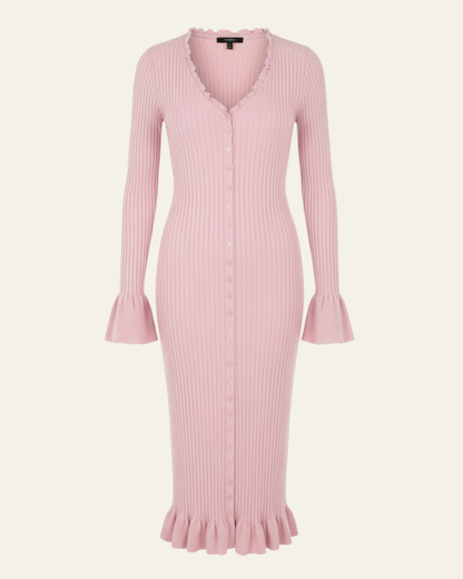 Abito Midi Donna in Maglia a Coste Stretch
