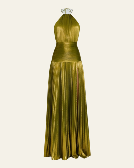 Abito Lungo Donna Metallizzato con Scollo Halter