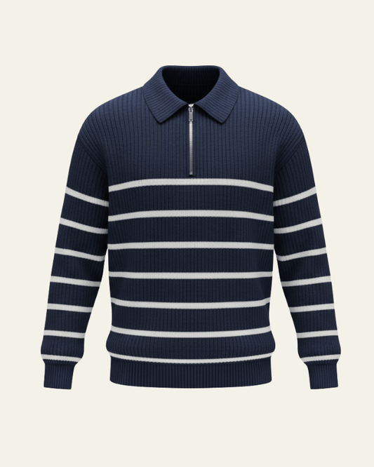 Maglione Uomo a Righe con Mezza Zip