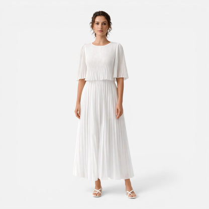 Abito Lungo Donna Bianco in Chiffon Plissettato