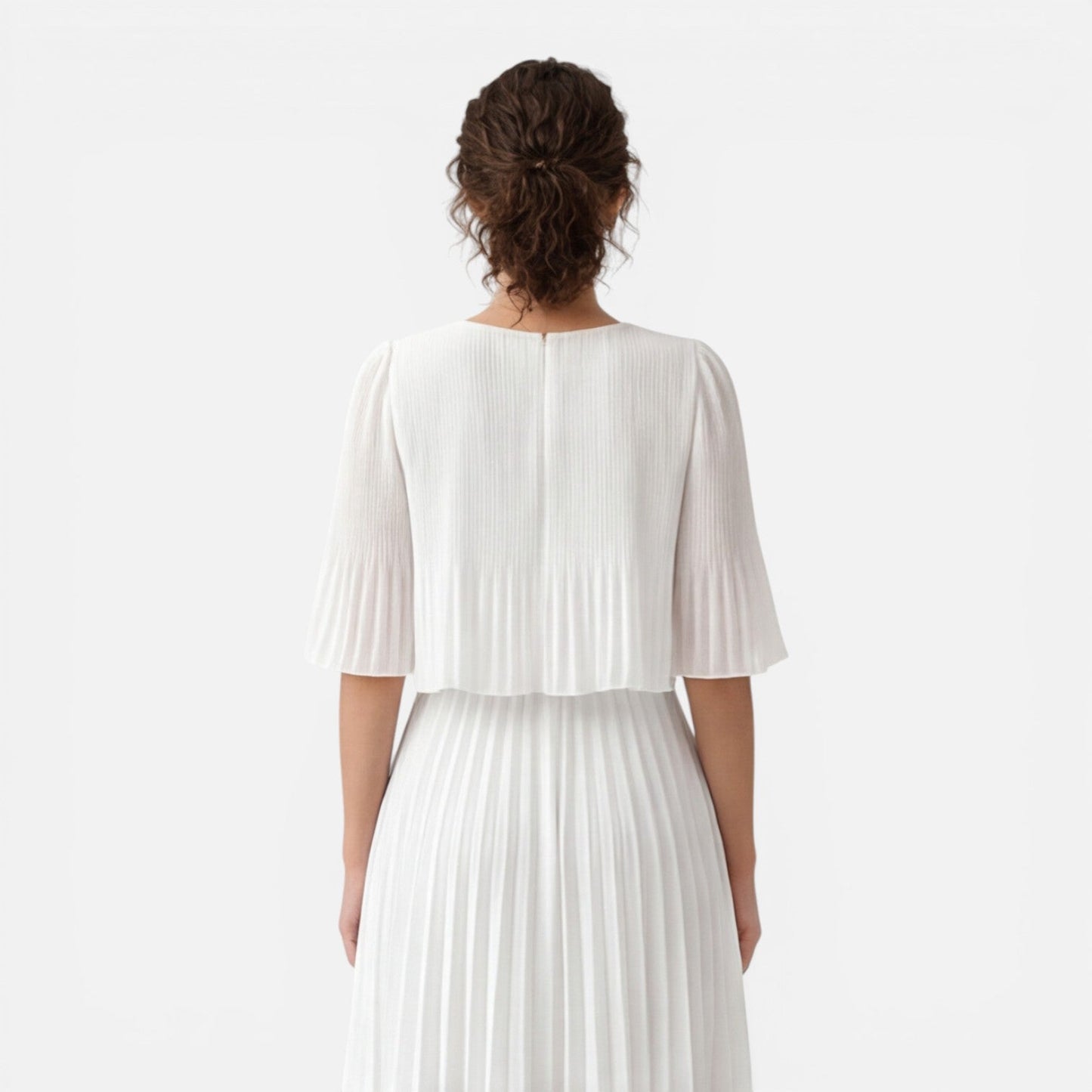 Abito Lungo Donna Bianco in Chiffon Plissettato